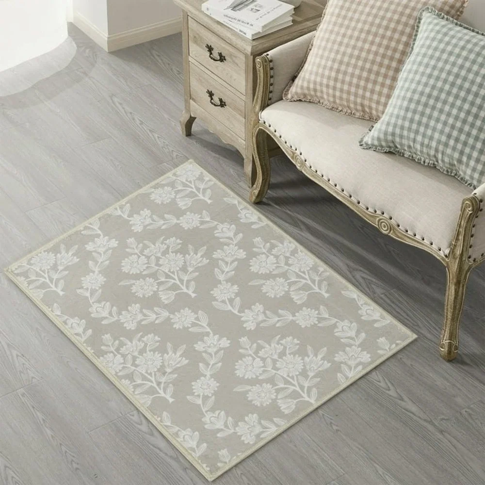 My Texas House Taupe Flower Damask Washable Indoor Area‎ Rug 2x3